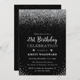Elegant Silver Glitter and Diamonds 21st Birthday Invitation