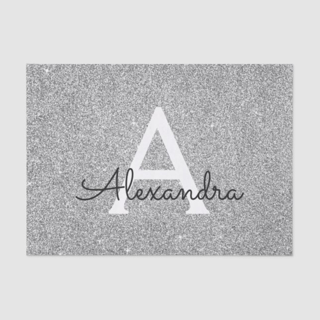 Elegant Silver Glitter and Sparkle Monogram Tissue Paper (Front)