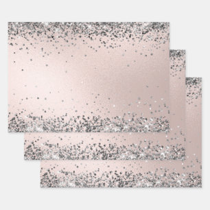 Elegant Silver Glitter Blush Pink Faux Foil Wrapping Paper Sheet