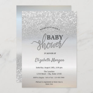 Elegant Silver Glitter Bokeh Baby Shower Invitation