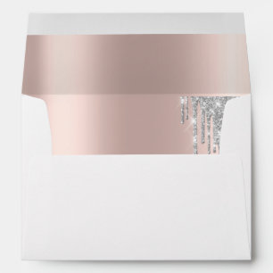 Elegant Silver Glitter Bokeh Drips Rose Gold Envelope