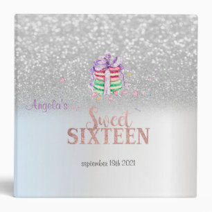 Elegant Silver Glitter Bokeh Macaroons Sweet 16 Binder