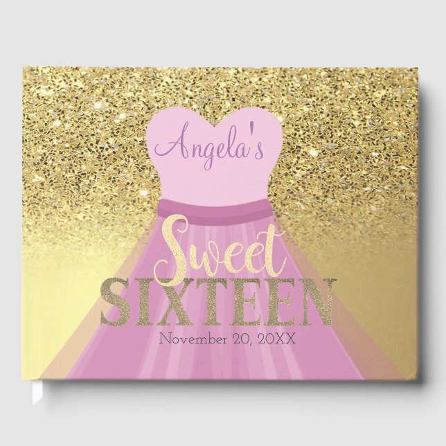 Elegant Silver Glitter Bokeh Ombre ,Sweet 16 Guest Book (Front)
