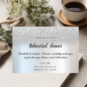 Elegant Silver Glitter Bokeh Rehearsal Dinner Invitation