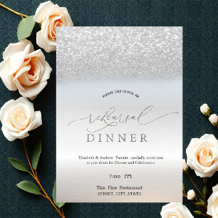 Elegant Silver Glitter Bokeh Rehearsal Dinner   Invitation