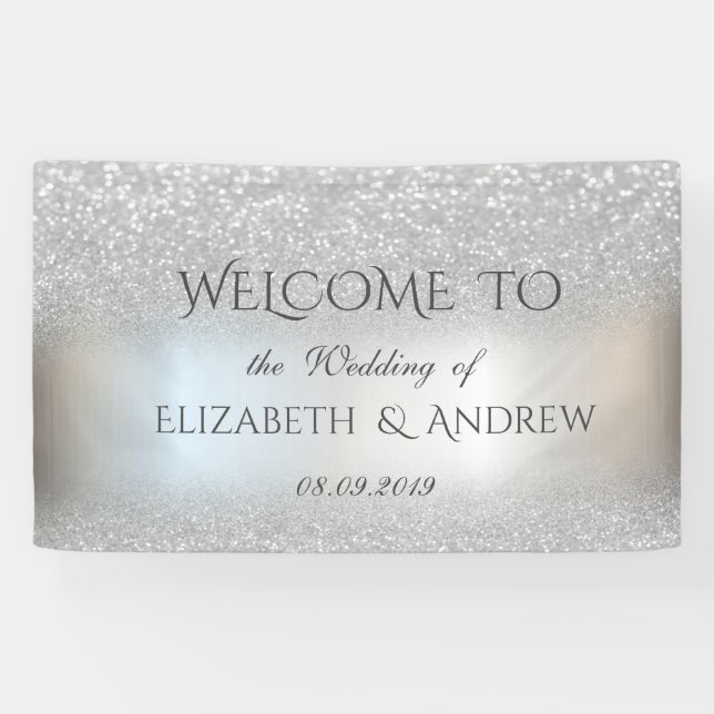 Elegant Silver Glitter Bokeh  Wedding Banner (Horizontal)