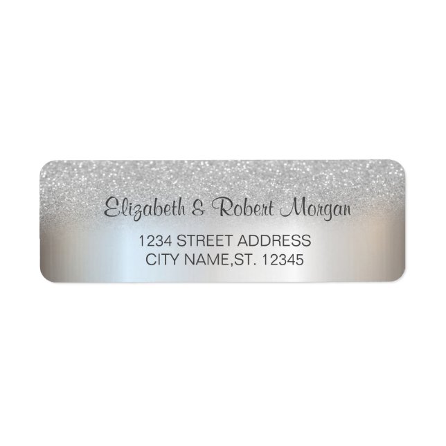 Elegant Silver Glitter Bokeh  Wedding Label (Front)