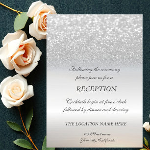 Elegant Silver Glitter Bokeh Wedding Reception Invitation