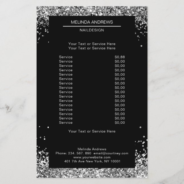 Elegant Silver Glitter  both sides Flyer (Back)