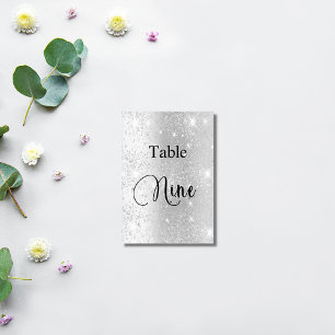 Elegant silver glitter calligraphy table nine 9 table number