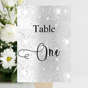 Elegant silver glitter calligraphy table one number
