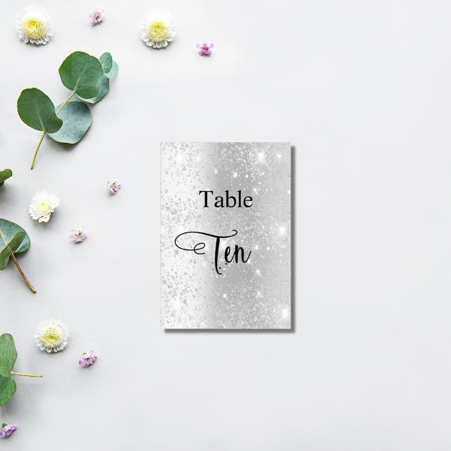 Elegant silver glitter calligraphy table ten 10 table number (Creator Uploaded)