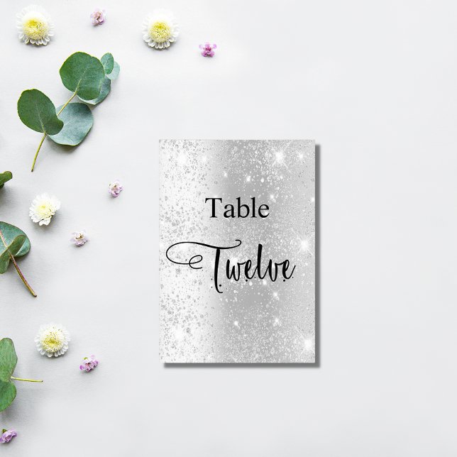 Elegant silver glitter calligraphy table twelve 12 table number (Creator Uploaded)