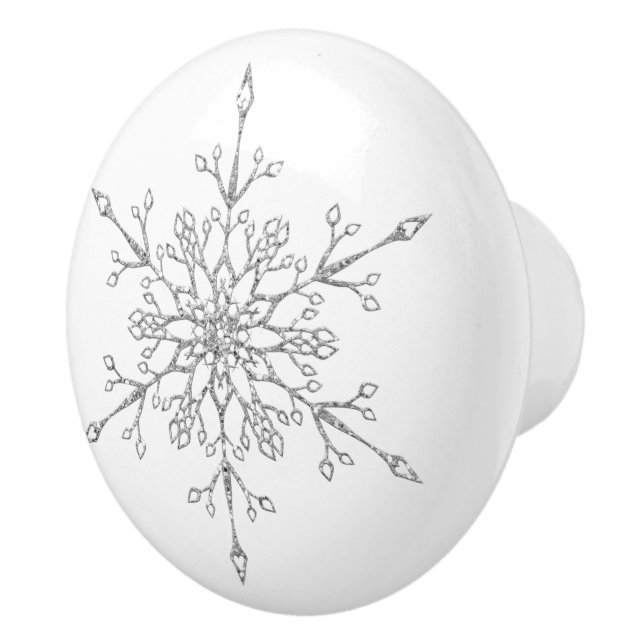 Elegant Silver Glitter Christmas Holiday Snowflake Ceramic Knob (Right)
