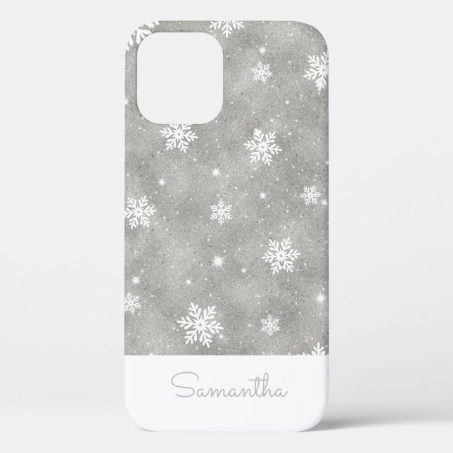 Elegant Silver Glitter Christmas Snowflake Pattern Case-Mate iPhone Case (Back)