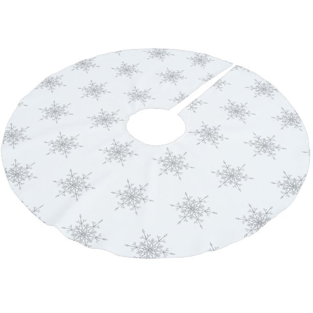 Elegant Silver Glitter Christmas Snowflakes Brushed Polyester Tree Skirt (Angled)