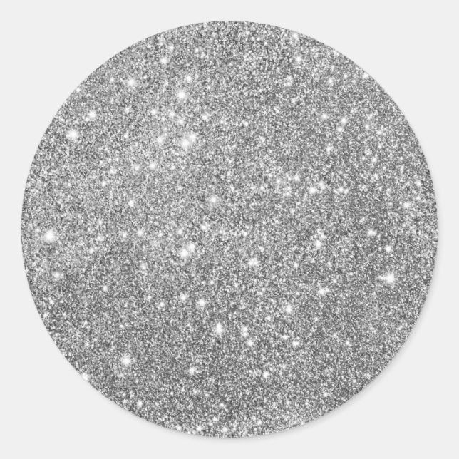 Elegant Silver Glitter  Classic Round Sticker (Front)