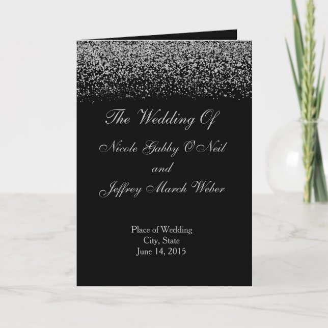 Elegant Silver Glitter Confetti Wedding Program (Front)
