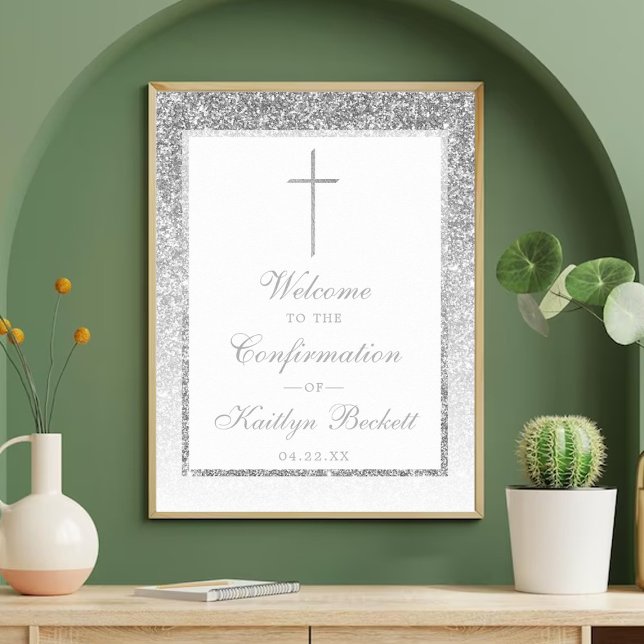 Elegant Silver Glitter Confirmation Or Baptism Poster (Creator Uploaded)