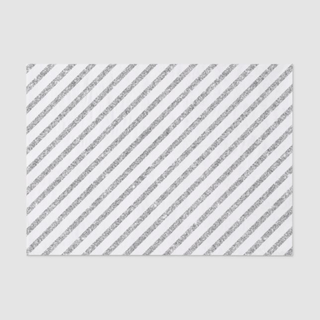 Elegant Silver Glitter Diagonal Stripes Pattern Tissue Paper (Front)