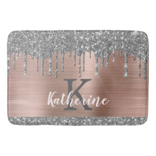 Elegant Silver Glitter Dripping Rose Gold Metal Bath Mat