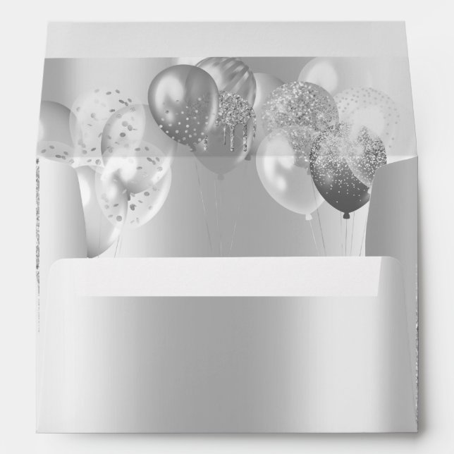 Elegant Silver Glitter Drips Balloons Silver Envelope (Back (Bottom))