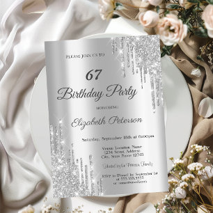 Elegant Silver Glitter Drips Birthday Party Invitation
