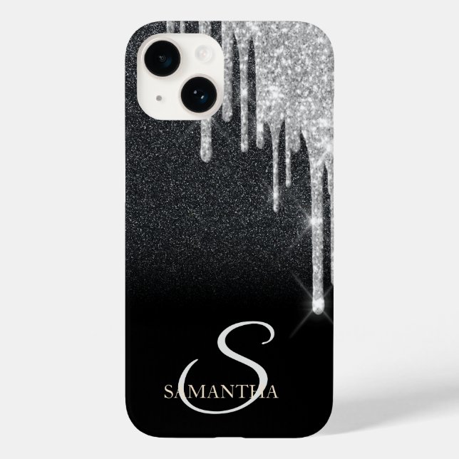 Elegant Silver Glitter Drips Black Glitter  Case-Mate iPhone Case (Back)