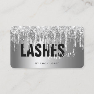 Elegant silver glitter drips lashes & brows business card