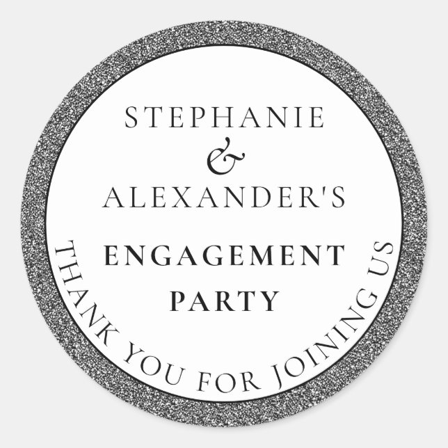 Elegant Silver Glitter Engagement Thank You  Classic Round Sticker (Front)