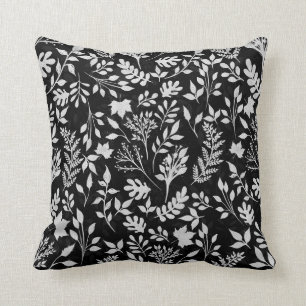 Elegant Silver Glitter Foliage Black Design Case-M Throw Pillow