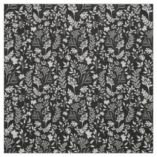Elegant Silver Glitter Foliage Black Design Fabric