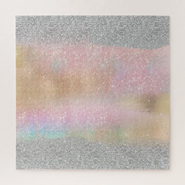 Elegant Silver Glitter Gold Rainbow Abstract Art Jigsaw Puzzle (Vertical)