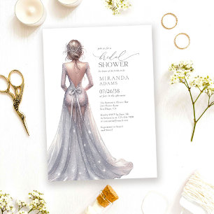 Elegant Silver Glitter Gown Bridal Shower Invitation