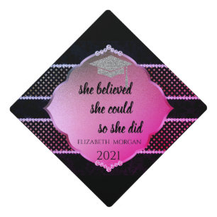 Elegant Silver Glitter Graduate Cap Violet 