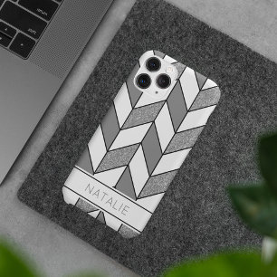 Elegant Silver Glitter Herringbone Chevron Pattern Case-Mate iPhone 14 Pro Case