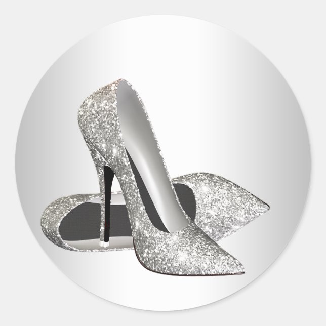 Elegant Silver Glitter High Heel Shoe Stickers (Front)