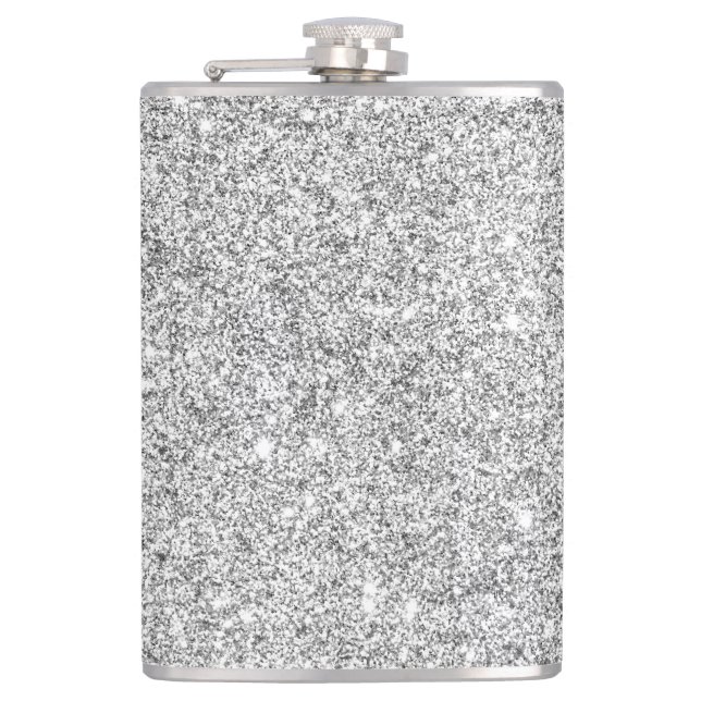 Elegant Silver Glitter Hip Flask (Front)