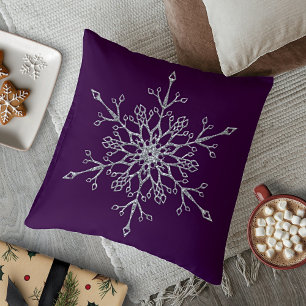 Elegant Silver Glitter Holiday Snowflake Purple Throw Pillow