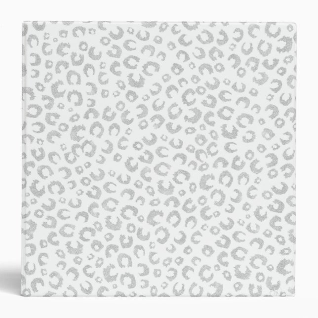 Elegant Silver Glitter Leopard Pattern Binder (Front)
