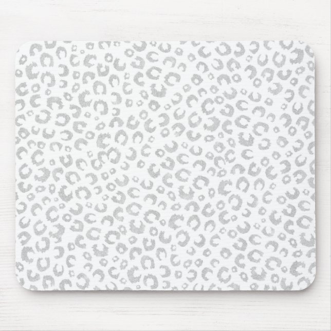Elegant Silver Glitter Leopard Pattern Mouse Pad (Front)