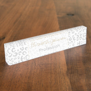 Elegant Silver Glitter Leopard Pattern Nameplate