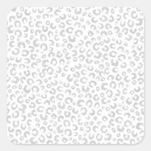Elegant Silver Glitter Leopard Pattern Square Sticker