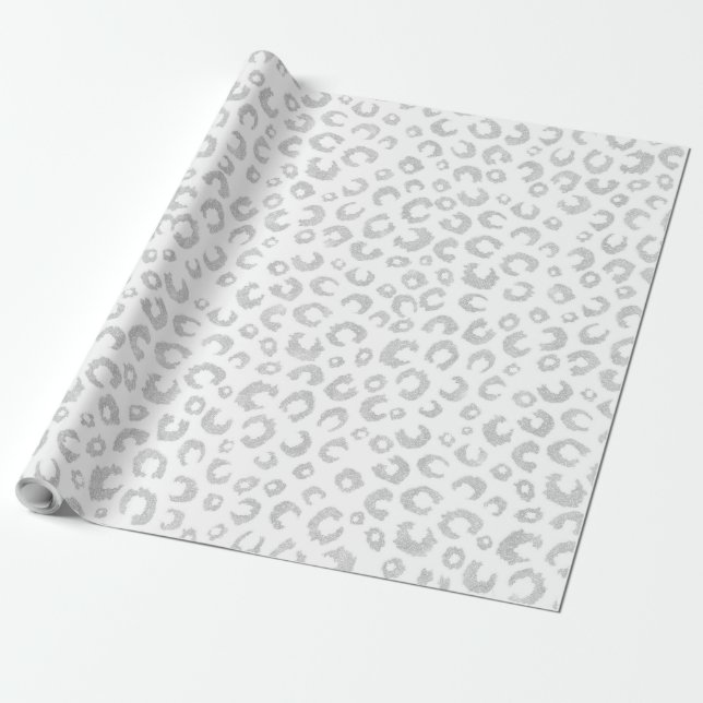 Elegant Silver Glitter Leopard Pattern Wrapping Paper (Unrolled)