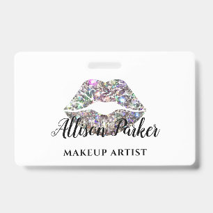 Elegant Silver Glitter Lips Makeup Artist Badge