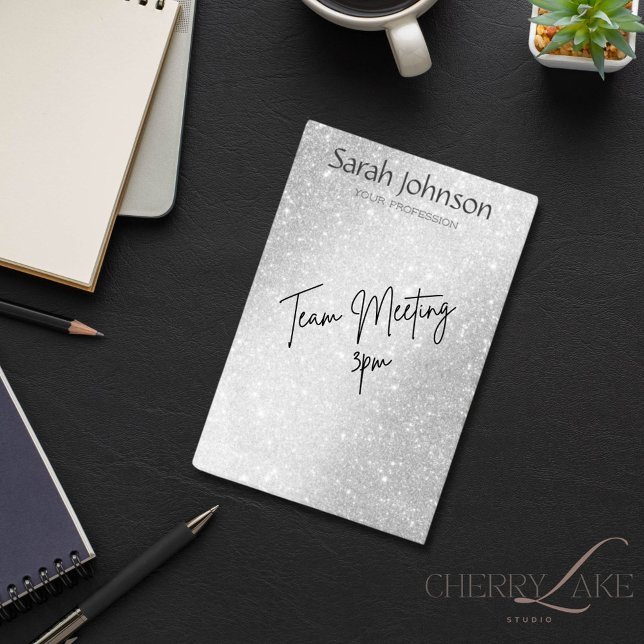 Elegant Silver Glitter Monogram Personalized Name  Post-it Notes (Creator Uploaded)