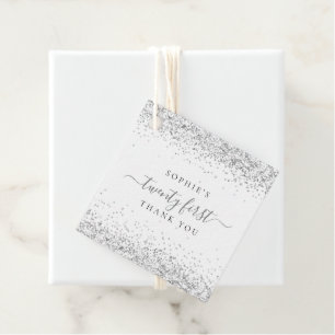 Elegant Silver Glitter Name Twenty First Thank You Favour Tags