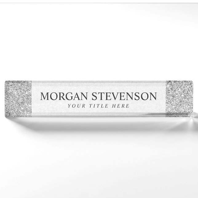 Elegant Silver Glitter Nameplate (Front)