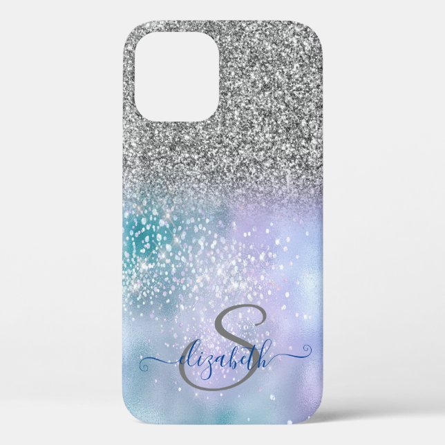 Elegant Silver Glitter Ombre,Diamonds Monogram Case-Mate iPhone Case (Back)