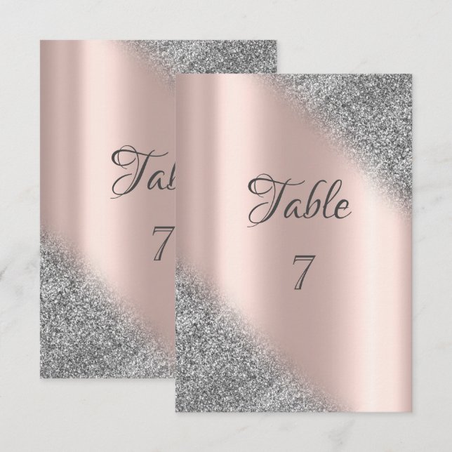 Elegant Silver Glitter Ombre Rose Gold Table Invitation (Front/Back)
